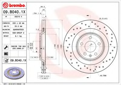 09B0401X BREMBO Тормозной диск