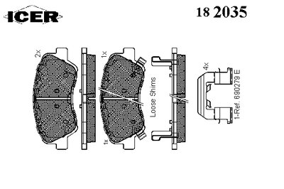 182035 ICER Комплект тормозных колодок, дисковый тормоз