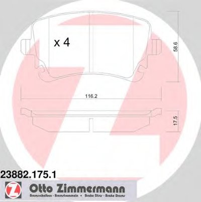 238821751 ZIMMERMANN Комплект тормозных колодок, дисковый тормоз