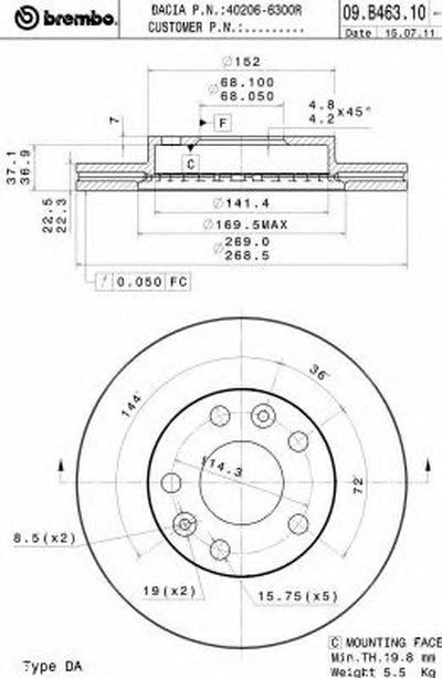 09B46310 BREMBO Тормозной диск