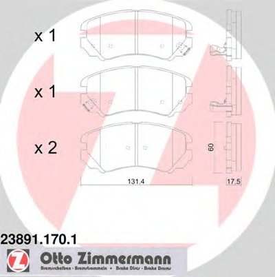 238911701 ZIMMERMANN Комплект тормозных колодок, дисковый тормоз