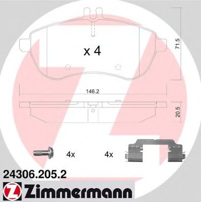 243062052 ZIMMERMANN Комплект тормозных колодок, дисковый тормоз