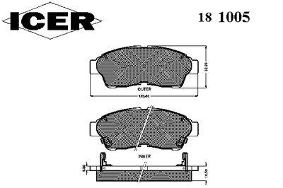 181005 ICER Комплект тормозных колодок, дисковый тормоз