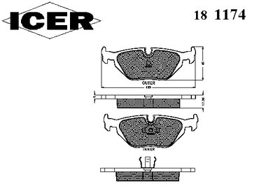 181174 ICER Комплект тормозных колодок, дисковый тормоз
